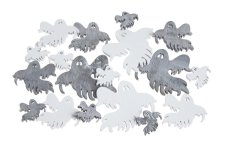 Dekorační dřevění duchové Halloween 3–7 cm – mix 18 ks
