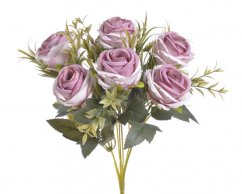 Kytice umělých růží 7 květů s listy a doplňky, celkem dl.32 cm