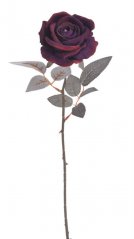 Umělá rozkvetlá velvetová růže, hlavička Ø 9cm/celkem dl. 50 cm