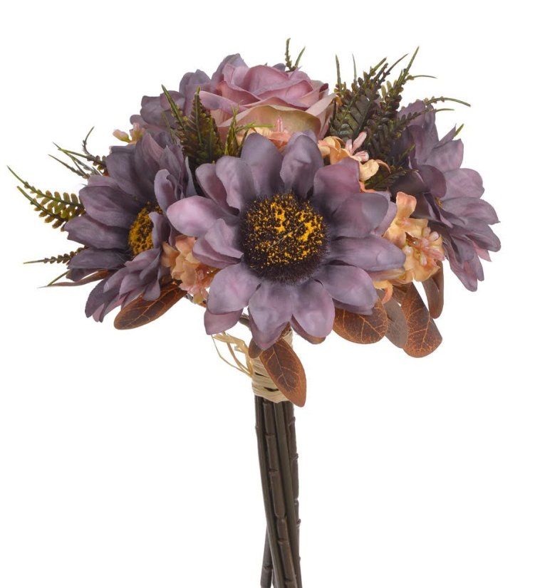 Kytice umělých květin s růží a slunečnicemi dl. 25cm