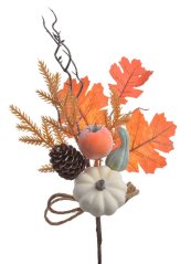 Podzimní dekorace - větvička s umělými dýněmi a šiškou dl. 36cm