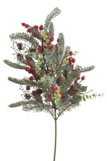 Umělá větvička hlohu s chvojím a šiškami 68 cm
