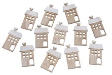 Dřevěné domky  s bílou střechou 2,7cmL x 0,3cmW x 4,5cmH -12ks