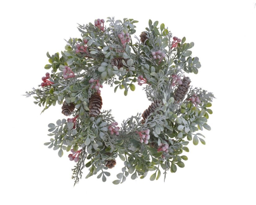 Umělý věnec z různých větviček se šiškami Ø 34cm