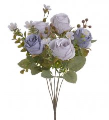 Kytice umělých růžiček s doplňky a listy, květ Ø 4cm/dl. celkem 30cm
