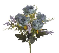Kytice umělých růží s listy a doplňky, květ Ø 6cm/celkem dl. 30cm
