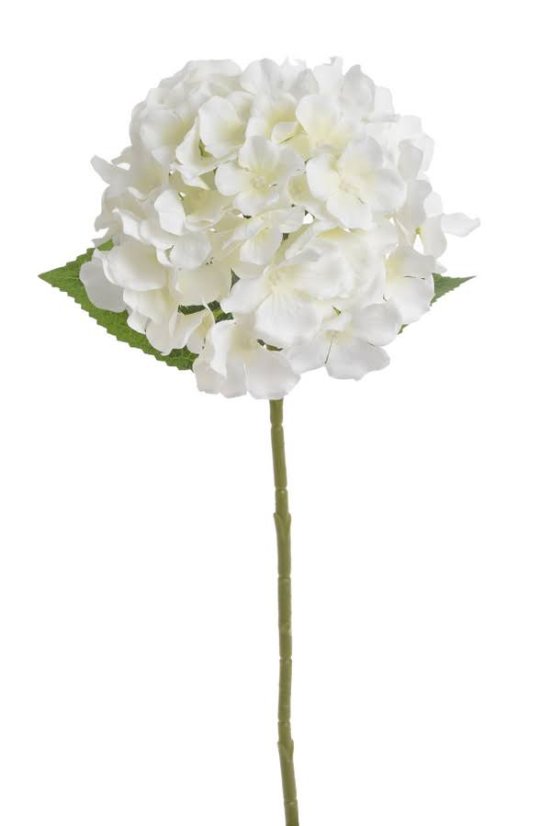 Umělá, středně velká hortenzie na stonku s listy, hlava Ø 14 cm, dl.42 cm
