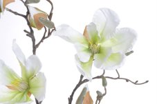 Umělá magnolie s listy - 3 květy Ø 18cm a 2 poupata dl. celkem  86cm