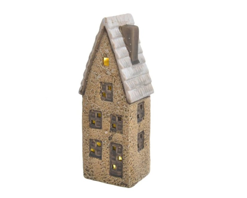 Dekorace keramický svítící LED domek 7cmLx5,5cmWx18,5cmH - LED 2xLR44
