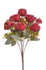 Umělá kytice růží, 6 květů s listy a doplňky  květ Ø 5cm, dl.43cm