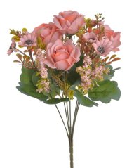 Kytice umělých květů s růžičkami a doplňky, dl. 36cm