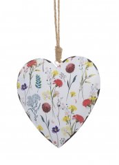 Plechové barvené srdce s motivy lučních kvítků a motýlků 11,5cmLx2cmWx11,5cmH