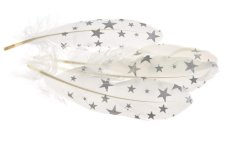 Dekorační peří s potiskem,15-20cm, 4ks - stříbrné hvězdy