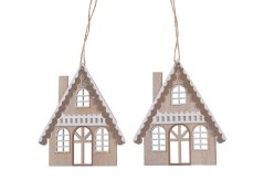 Dekorace dřevěný domek závěs 10,5cmLx0,5cmWx12cmH - 2ks