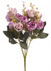 Kytice umělých růžiček 13 květů s listy a doplňky dl. 30cm