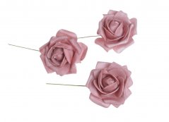 Hlavička pěnové růže na drátku Ø 6cm/dl.8cm - 8ks