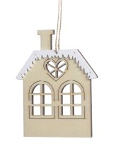 Dekorace dřevěný domek se zasněženou střechou 12x10x0,5cm - závěs