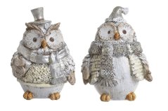 Dekorace figurka poglitrovaná sova - 2 druhy H11cm
