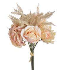Umělá kytice míchaná z 2 hortenzií, 2 chryzantém a doplňků, dl. 35cm
