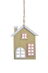 Dekorace dřevěný domek závěs 10cmLx0,8cmWx12cmH