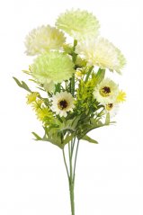 Kytice umělých aksamitek x5 květ 5,5 cm, dl. 36 cm - zelená/bílá