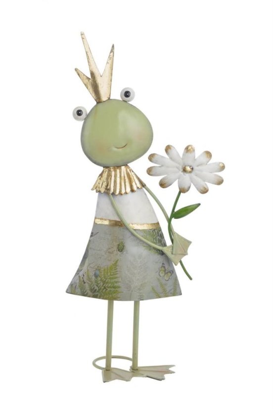 Dekorace plechová stojící žába  21cmL x 11cmW x 47cmH.