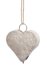 Dekorace kravský zvonec ve tvaru srdce, zvonec 10cm, závěs 18cm