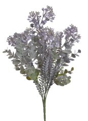 Keřík umělého eukalyptu s kvítky 38 cm, 7 výhonů