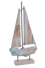 Letní dekorace loď s dřevěnými plachtami 43cmLx 20cmWx4 cmH