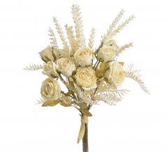 Kytice umělých růží s vřesem 6 květů a 4 poupata dl. celkem 32 cm