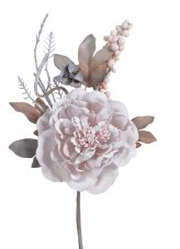 Květ umělé pivoňky s doplňky a lístky, květ Ø 9cm, zápich dl. 33cm_03