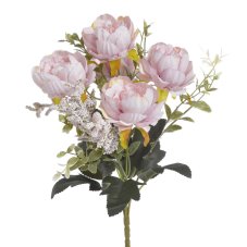 Kytice umělých růžiček s doplňky a listy, květ Ø 6cm/dl. celkem 30cm