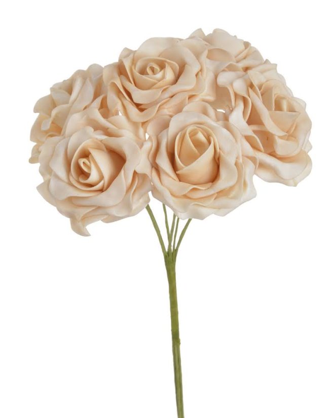 Hlavička pěnové růžičky na drátku Ø 6cm, drátek 25cm - 6ks