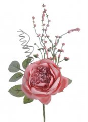 Květ umělé růže s doplňky a lístky, květ Ø 8cm, zápich dl. 25cm_13