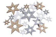 Vánoční dekorace vykrojená hvězda 7cmL x 0,5cmW x 7cmH x 4ks, 4,8cmL x 0,5cmW x 4,8cmH x 6ks, 3cmL x 0,5cmW x 3cmH x 8ks -18ks