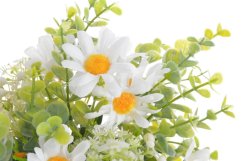 Umělá kytice s kopretinami a eukalyptem dl. 33cm