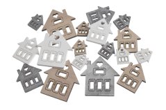 Dřevěné výseky ve tvaru domek 3-6,5cm - 16ks