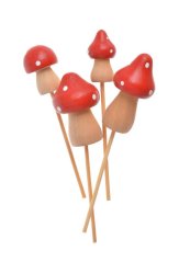 Podzimní dekorace dřevěná muchomůrka zápich 2-3cm∅x10cmH. - 4ks