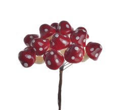 Umělé muchomůrky na drátku, muchomůrka 3,5cm, dl. drátku 7cm - 12ks/12svazků