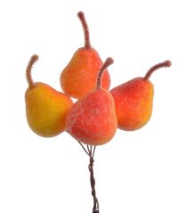 Dekorace hruška v cukru, hruška 3 cm, zápich 15 cm - 4ks