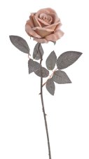 Umělá rozkvetlá velvetová růže, hlavička Ø 9cm/celkem dl. 50 cm