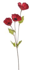 Letní květiny větvičky umělých vlčích máků - 3 květy, květ Ø 8cm, dl. 70cm