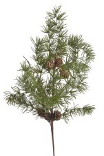 Větvička z umělého modřínového chvojí s šiškami - zápich dl.53cm