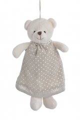 Závěsná textilní dekorace medvídek v puntíkatých šatech 22 cm