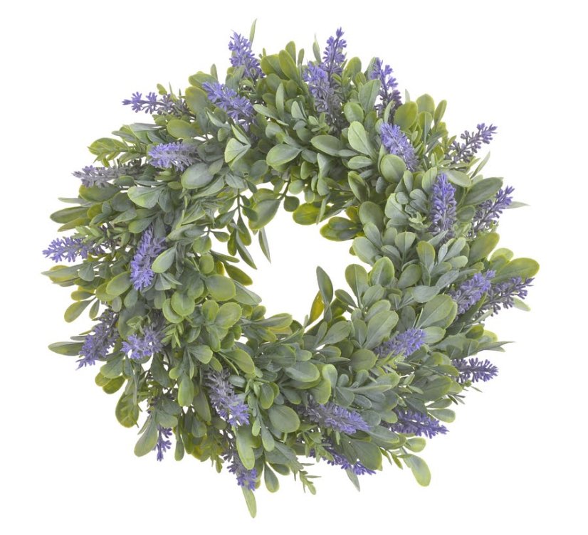 Dekorační věnec z umělých levandulí a listnatých větviček Ø 31cm