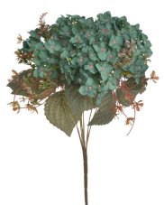 Kytice umělých hortenzií 7 květů s listy a doplňky, květ 10cm, dl.42cm