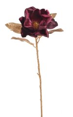 Kvetoucí umělá magnolie na barveném stonku s listy, hlavička Ø 16cm, dl.74cm