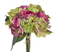 Kytice umělých hortenzií a růží s doplňky a listy dl. 30cm 149CAN76-11432_13 kytice mix