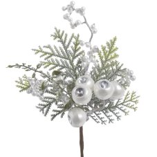 Vánoční dekorace větvička s kuličkami, chvojím dl. 24cm - zápich