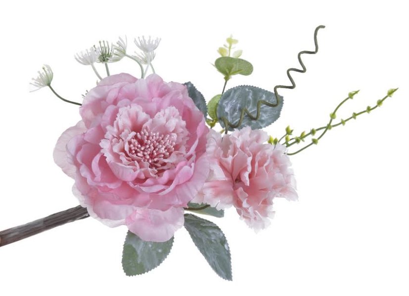 Zápich umělé růže 2 květy s přízdobami, květ Ø 7+10cm, zápich celkem 21cm _04